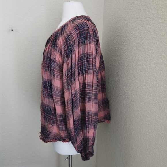 Free People Cloudbreaker Plaid Tunic Oversized Lace Up Pullover Small Balloon‎ - Picture 5 of 14